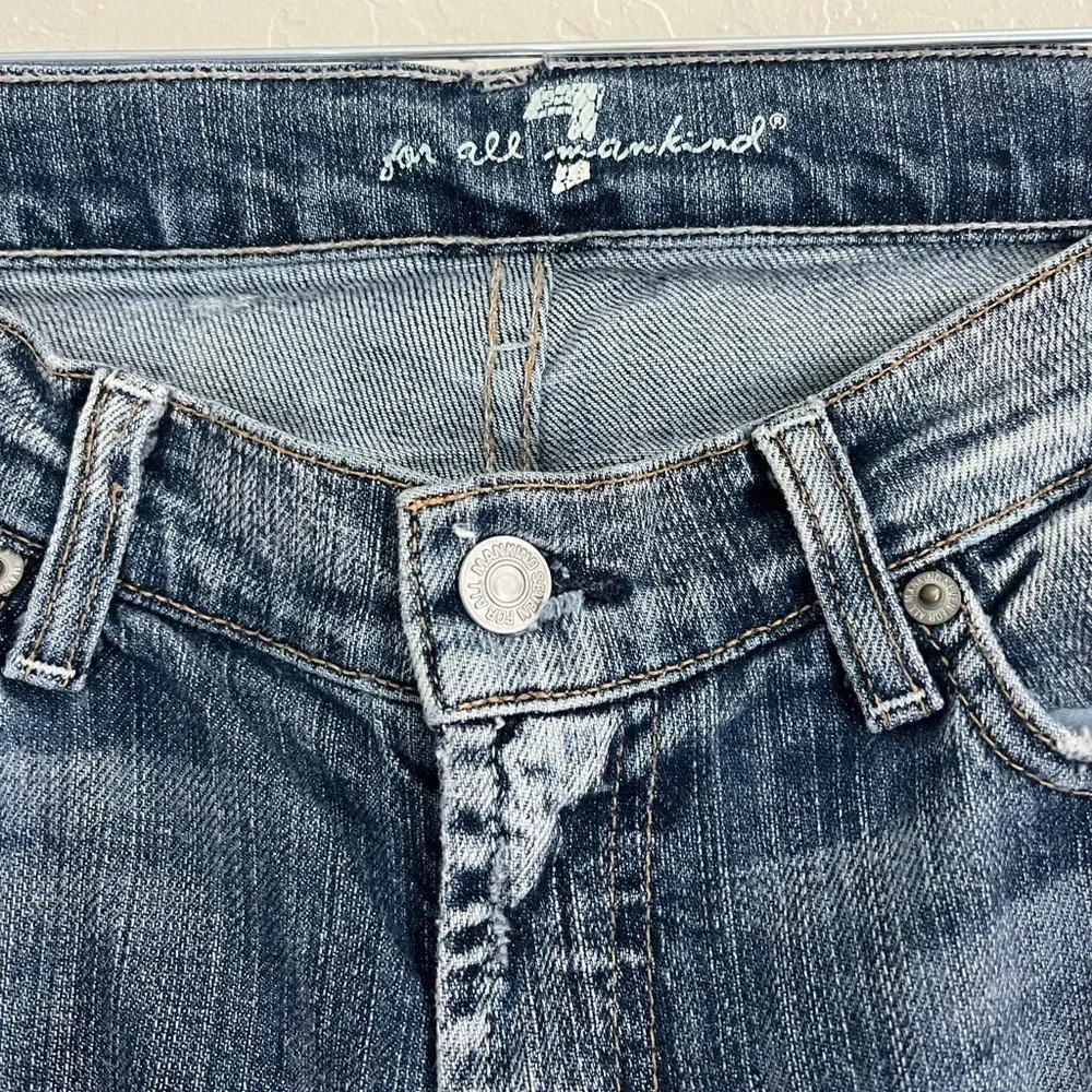 7 For All Mankind jeans 28 bootcut denim distressed raw hem flare western pants - Picture 3 of 5